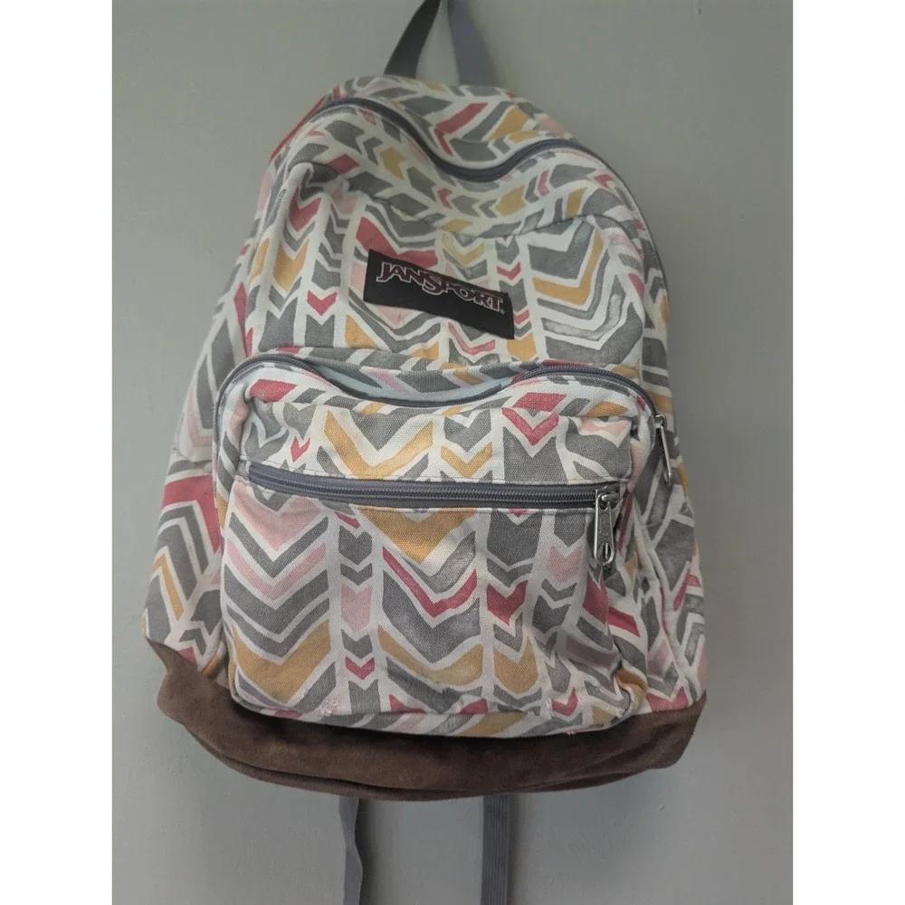 Jansport Right Pack Expressions Coral Dusk Chevrons TZR602W leather suede bottom
